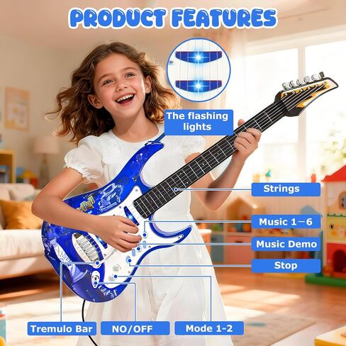 مجموعة أدوات الجيتار الكهربائية من iMeshbean للأطفال والبنات والأولاد مع ميكروفون، أمبير سلكي، AUX. (أزرق) in Kuwait