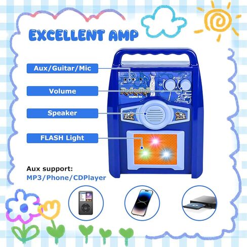 مجموعة أدوات الجيتار الكهربائية من iMeshbean للأطفال والبنات والأولاد مع ميكروفون، أمبير سلكي، AUX. (أزرق) in Kuwait