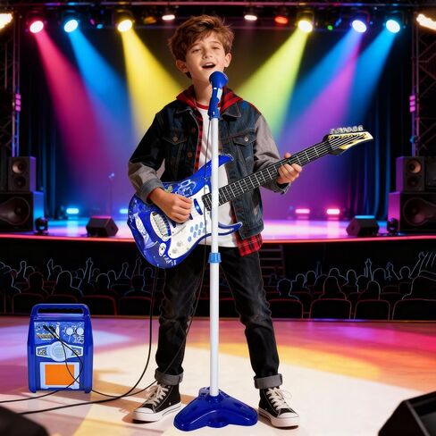 مجموعة أدوات الجيتار الكهربائية من iMeshbean للأطفال والبنات والأولاد مع ميكروفون، أمبير سلكي، AUX. (أزرق) in Kuwait