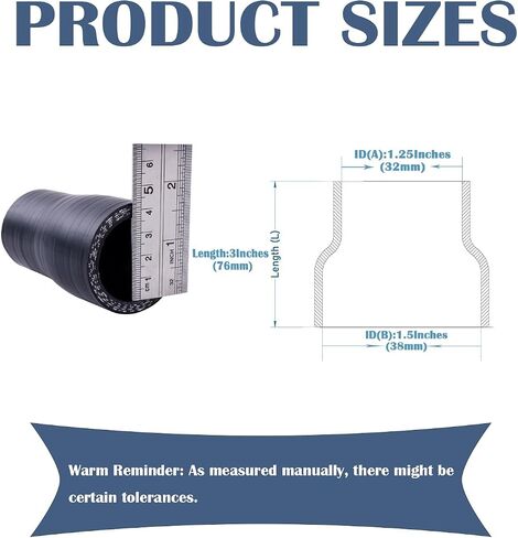 Straight Reducer Hose Coupler Adapter 2.5" To 3" (63mm-76mm), Length 3" (76mm) 4-Ply Silicone Universal Automotive Pipe For Turbo/Intercooler/Intake/Exhaust Systems, Leak-Proof (Matte Black) in Saudi Arabia