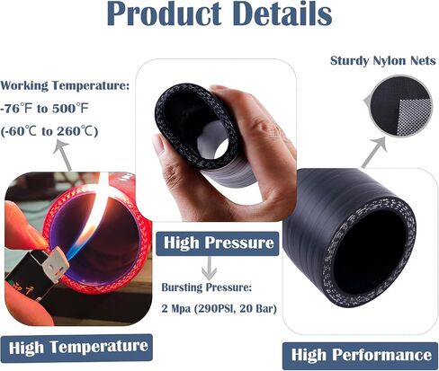 Straight Reducer Hose Coupler Adapter 2.5" To 3" (63mm-76mm), Length 3" (76mm) 4-Ply Silicone Universal Automotive Pipe For Turbo/Intercooler/Intake/Exhaust Systems, Leak-Proof (Matte Black) in Saudi Arabia