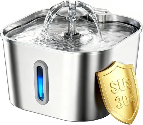 نافورة مياه للقطط من الفولاذ المقاوم للصدأ ذات اتجاهين من بينتو كات، نافورة للقطط والكلاب سعة 2 لتر/67 أونصة مع مضخة فائقة الهدوء و3 مرشحات كربون، آمنة للاستخدام في غسالة الأطباق، وموزع مياه للحيوانات الأليفة للقطط والكلاب in Kuwait