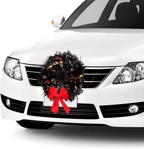 Christmas Car Decoration Wreath with Lights Christmas Car Wreath Accessories for Car, Truck, SUV or Any Car Grille, Mounting Equipment Included in Saudi Arabia