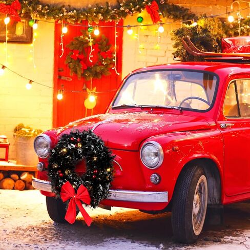 Christmas Car Decoration Wreath with Lights Christmas Car Wreath Accessories for Car, Truck, SUV or Any Car Grille, Mounting Equipment Included in Saudi Arabia