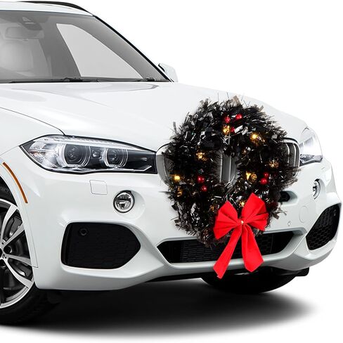 Christmas Car Decoration Wreath with Lights Christmas Car Wreath Accessories for Car, Truck, SUV or Any Car Grille, Mounting Equipment Included in Saudi Arabia