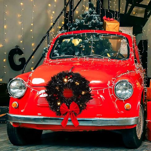 Christmas Car Decoration Wreath with Lights Christmas Car Wreath Accessories for Car, Truck, SUV or Any Car Grille, Mounting Equipment Included in Saudi Arabia
