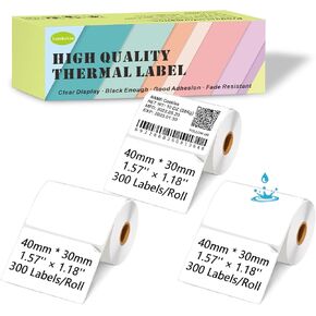 ملصقات حرارية 40 مم × 30 مم متوافقة مع Supvan T50M Pro، Phomemo M110، 1.57 بوصة × 1.18 بوصة، ملصقات حرارية مقاومة للطقس ومقاومة للتمزق [300 ملصق/لفة × 3] in Kuwait