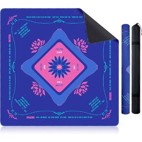 سجادة KUNTE Mahjong للطاولة، سجادة Mahjong الأمريكية مع قواعد مطبوعة، غطاء طاولة هادئ وغير قابل للانزلاق مقاس 32x32 بوصة للبوكر والبطاقات والدومينو وألعاب الطاولة، تتضمن حقيبة حمل محمولة (أزرق) in Kuwait