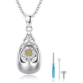 Urn Necklace for Ashes 925 Sterling Silver Cremation Necklace with Heart Crystal Forever in My Heart, No Longer by My Side Carved Locket Cremated Ashes Necklace Urn Jewelry Gift for Women, Sterling in Kuwait
