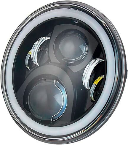 Eagle Lights 8700BG2HPKP-897 7" LED Headlight and LED Spot/Passing Light Kit with White Halo Rings for Harley Davidson Motorcycles - Generation II/Black/Add Single Bulb Adapter Harness (897) in Saudi Arabia