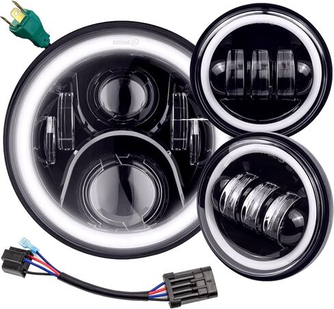 Eagle Lights 8700BG2HPKP-897 7" LED Headlight and LED Spot/Passing Light Kit with White Halo Rings for Harley Davidson Motorcycles - Generation II/Black/Add Single Bulb Adapter Harness (897) in Saudi Arabia