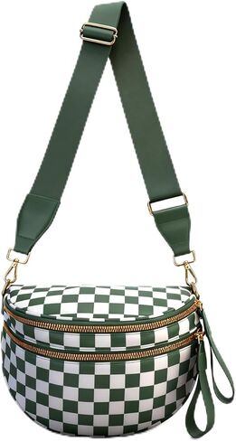 Checkered Cross Body Bum Bag for Women Nylon Crossbody Bags Trendy Checkered Purse Fanny Pack for Woman (Beige and Yellow Checkered) in Saudi Arabia
