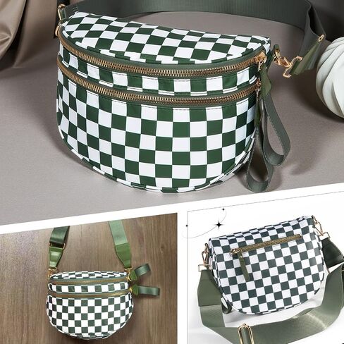 Checkered Cross Body Bum Bag for Women Nylon Crossbody Bags Trendy Checkered Purse Fanny Pack for Woman (Beige and Yellow Checkered) in Saudi Arabia