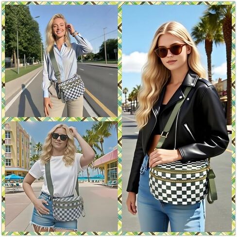 Checkered Cross Body Bum Bag for Women Nylon Crossbody Bags Trendy Checkered Purse Fanny Pack for Woman (Beige and Yellow Checkered) in Saudi Arabia