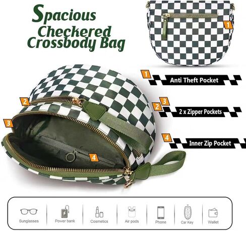 Checkered Cross Body Bum Bag for Women Nylon Crossbody Bags Trendy Checkered Purse Fanny Pack for Woman (Beige and Yellow Checkered) in Saudi Arabia