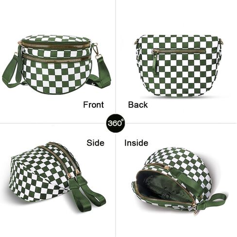 Checkered Cross Body Bum Bag for Women Nylon Crossbody Bags Trendy Checkered Purse Fanny Pack for Woman (Beige and Yellow Checkered) in Saudi Arabia