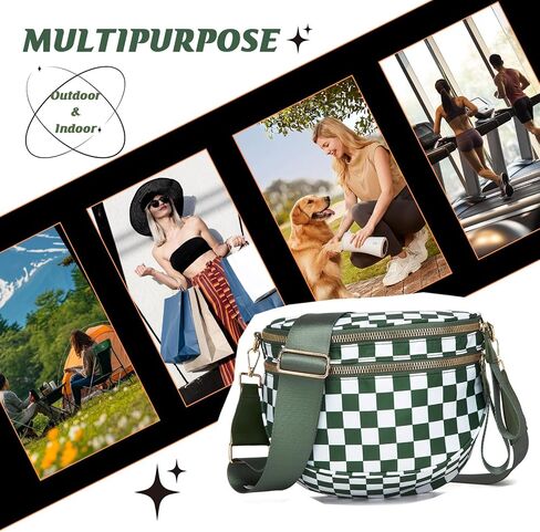 Checkered Cross Body Bum Bag for Women Nylon Crossbody Bags Trendy Checkered Purse Fanny Pack for Woman (Beige and Yellow Checkered) in Saudi Arabia