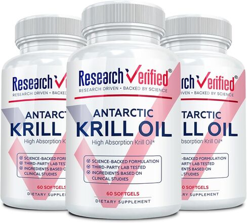 Research Verified Antarctic Krill Oil - Improve Heart Function, Boost Cognition - 2000mg - 60 Softgels - Made in The USA in Kuwait