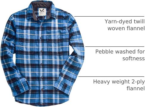 Men's Slimfit Flannel Shirt Two-ply 100% Cotton Pre Washed Vintage Look Plaid Work Shirt in Kuwait