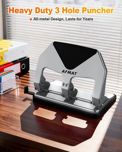 AFMAT 3 فتحات للثقب شديدة التحمل، 50 ورقة بثلاثة ثقوب، جهد مخفض بنسبة 50%، أكثر من 10,000 استخدام، فتحات 9/32 بوصة، دليل ورق SS، 3 فتحات ثقب للموثق، ثقب معدني للمدرسة والمكتب المنزلي HP20 in Kuwait
