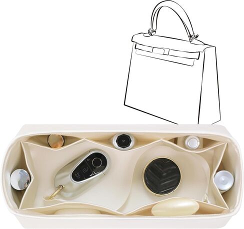 JLYZ Moon Purse Organizer Insert Silk fabric for Women Handbags&Totebag,Bag Organizer with Zipper Compatible with Kelly (Kelly25 with Zipper,Champagne) in Saudi Arabia