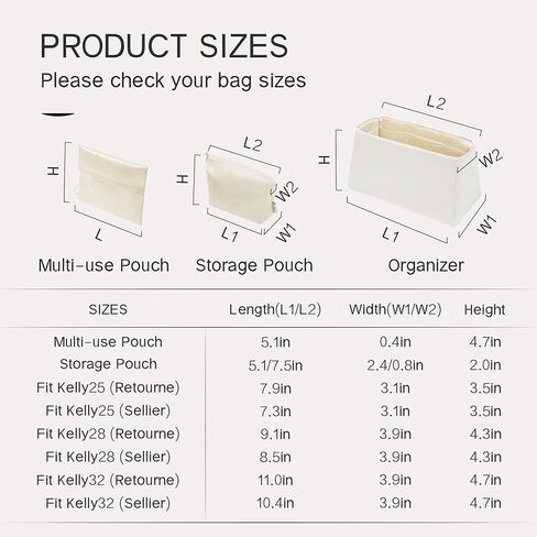 JLYZ Moon Purse Organizer Insert Silk fabric for Women Handbags&Totebag,Bag Organizer with Zipper Compatible with Kelly (Kelly25 with Zipper,Champagne) in Saudi Arabia