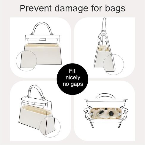 JLYZ Moon Purse Organizer Insert Silk fabric for Women Handbags&Totebag,Bag Organizer with Zipper Compatible with Kelly (Kelly25 with Zipper,Champagne) in Saudi Arabia