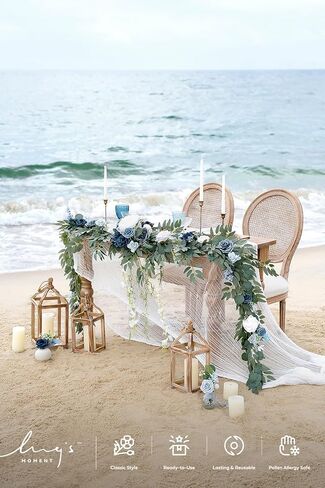 Ling's moment 9FT Eucalyptus and Willow Leaf Garland with White Flower, Handcrafted Wedding Sweetheart Table Centerpieces Head Table Decor Arch Backdrop Decorations for Wedding | Terracotta in Saudi Arabia