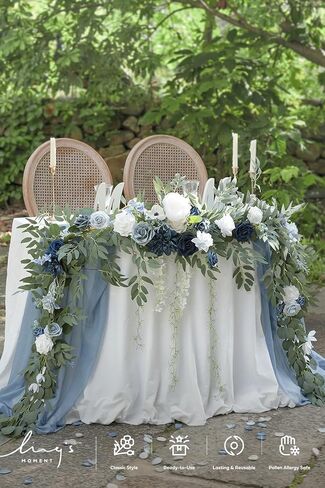 Ling's moment 9FT Eucalyptus and Willow Leaf Garland with White Flower, Handcrafted Wedding Sweetheart Table Centerpieces Head Table Decor Arch Backdrop Decorations for Wedding | Terracotta in Saudi Arabia