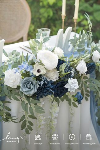 Ling's moment 9FT Eucalyptus and Willow Leaf Garland with White Flower, Handcrafted Wedding Sweetheart Table Centerpieces Head Table Decor Arch Backdrop Decorations for Wedding | Terracotta in Saudi Arabia