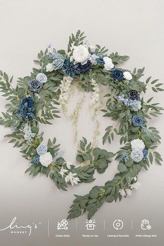 Ling's moment 9FT Eucalyptus and Willow Leaf Garland with White Flower, Handcrafted Wedding Sweetheart Table Centerpieces Head Table Decor Arch Backdrop Decorations for Wedding | Terracotta in Saudi Arabia