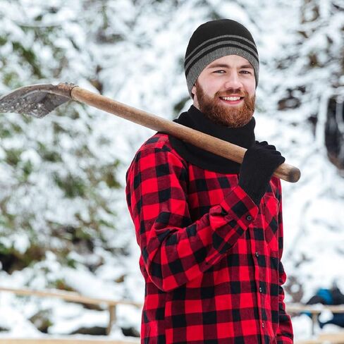 طقم قبعة شتوية للرجال ووشاح محبوك دافئ وقفازات لشاشة اللمس، 3 قطع in Kuwait