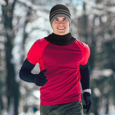 طقم قبعة شتوية للرجال ووشاح محبوك دافئ وقفازات لشاشة اللمس، 3 قطع in Kuwait