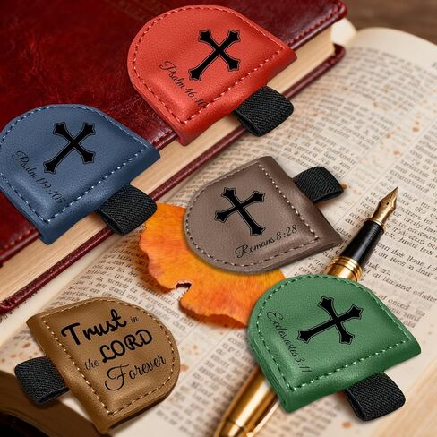 Bygone Mark Personalized Magnetic Leather Bookmark with Pen Holder - Inspirational Bible Verse Scripture Design, Custom Book Marker for Book Lovers Men Women (Brown-Philippians 4:13) in Saudi Arabia