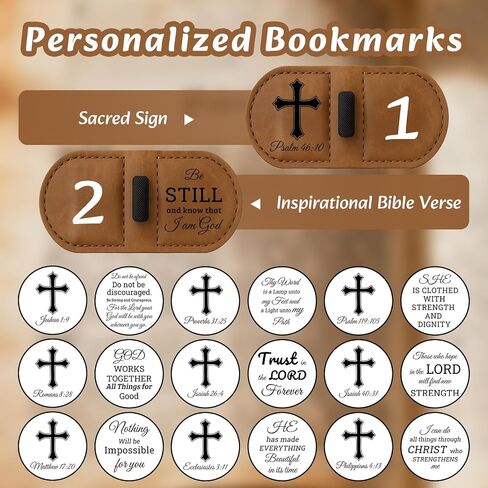 Bygone Mark Personalized Magnetic Leather Bookmark with Pen Holder - Inspirational Bible Verse Scripture Design, Custom Book Marker for Book Lovers Men Women (Brown-Philippians 4:13) in Saudi Arabia