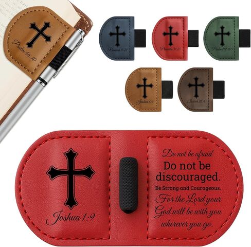 Bygone Mark Personalized Magnetic Leather Bookmark with Pen Holder - Inspirational Bible Verse Scripture Design, Custom Book Marker for Book Lovers Men Women (Brown-Philippians 4:13) in Saudi Arabia
