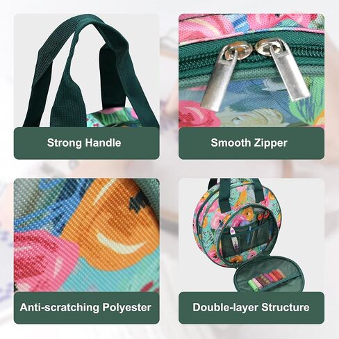 حقيبة مشروع تطريز مستديرة من JLDTOP منظم تخزين تطريز حقيبة متقاطعة زهرية للخيط والأطواق والخيط وأدوات الحياكة (الحقيبة فقط) (الزهور الزرقاء) in Kuwait