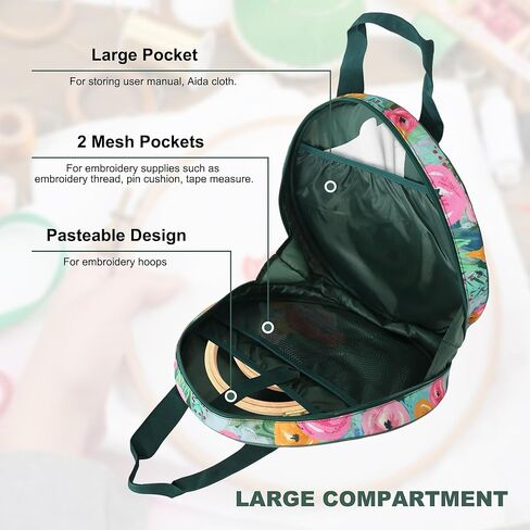 حقيبة مشروع تطريز مستديرة من JLDTOP منظم تخزين تطريز حقيبة متقاطعة زهرية للخيط والأطواق والخيط وأدوات الحياكة (الحقيبة فقط) (الزهور الزرقاء) in Kuwait