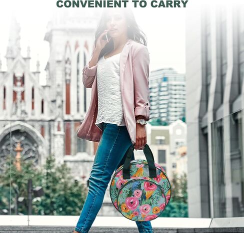 حقيبة مشروع تطريز مستديرة من JLDTOP منظم تخزين تطريز حقيبة متقاطعة زهرية للخيط والأطواق والخيط وأدوات الحياكة (الحقيبة فقط) (الزهور الزرقاء) in Kuwait