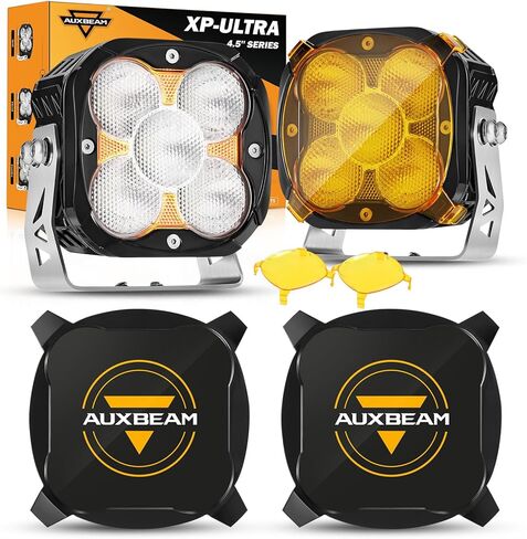 Auxbeam 4.5 بوصة 128 واط Led Pods، سلسلة XP-Ultra 15200LM Flood Beam Offroad Pod Lights + Auxbeam XP-Ultra Series 4.5 بوصة أغطية ضوء Pod in Kuwait