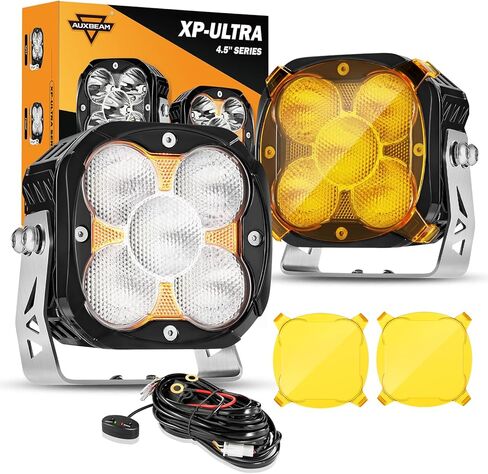 Auxbeam 4.5 بوصة 128 واط Led Pods، سلسلة XP-Ultra 15200LM Flood Beam Offroad Pod Lights + Auxbeam XP-Ultra Series 4.5 بوصة أغطية ضوء Pod in Kuwait