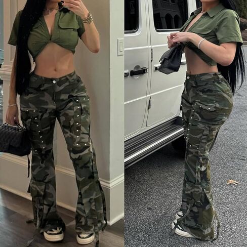 Vakkest High Waisted Cargo Jeans for Women Wide Leg Casual Baggy Trendy Denim Pants with Multi Pockets in Saudi Arabia