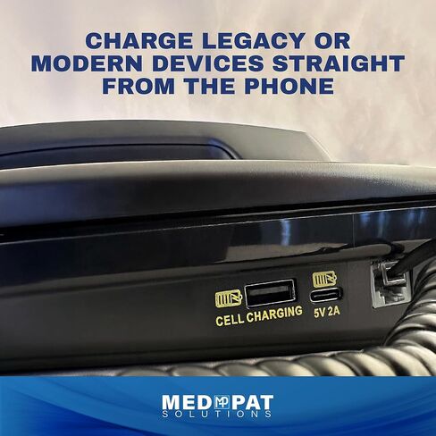هاتف أرضي سلكي من Med-Pat D520U مزود بشحن USB-A وUSB-C - مكالمات متوافقة مع أدوات السمع ومكالمات واضحة - إمكانية الوصول لضعاف البصر - كبار السن، المستشفى، الفندق، هاتف المكتب - أسود in Kuwait