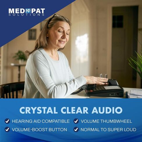 هاتف أرضي سلكي من Med-Pat D520U مزود بشحن USB-A وUSB-C - مكالمات متوافقة مع أدوات السمع ومكالمات واضحة - إمكانية الوصول لضعاف البصر - كبار السن، المستشفى، الفندق، هاتف المكتب - أسود in Kuwait