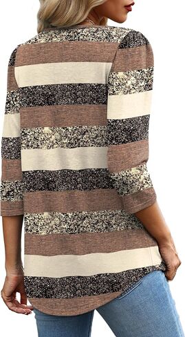 OFEEFAN Women's V Neck Shirts 3/4 Length Puff Sleeve Blouses Curved Hem Long Tunic Tops Dressy Casual S-3XL in Kuwait