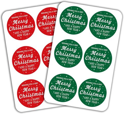 120pcs Merry Christmas Stickers, 2 Colors Red & Green Round Holiday Labels, Happy New Year Adhesive Envelope Seals for Cards, Gift Bags, Wrapping and Party Favors (Red & Green) in Saudi Arabia
