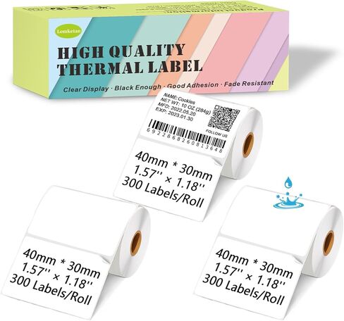 ملصقات حرارية 40 مم × 30 مم متوافقة مع Supvan T50M Pro، Phomemo M110، 1.57 بوصة × 1.18 بوصة، ملصقات حرارية مقاومة للطقس ومقاومة للتمزق [300 ملصق/لفة × 3] in Kuwait