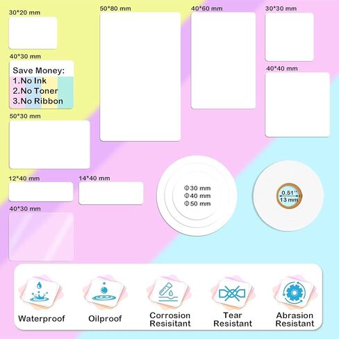 ملصقات حرارية 40 مم × 30 مم متوافقة مع Supvan T50M Pro، Phomemo M110، 1.57 بوصة × 1.18 بوصة، ملصقات حرارية مقاومة للطقس ومقاومة للتمزق [300 ملصق/لفة × 3] in Kuwait