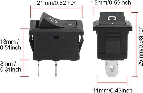 Rocker Switch, SPST ON-Off, 2-Pin, 6A 250V AC, 10A 125V AC, Snap-in Mount, Black, Pack of 10 in Saudi Arabia