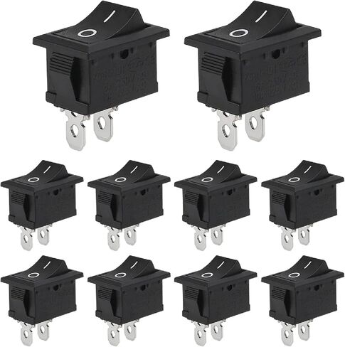 Rocker Switch, SPST ON-Off, 2-Pin, 6A 250V AC, 10A 125V AC, Snap-in Mount, Black, Pack of 10 in Saudi Arabia